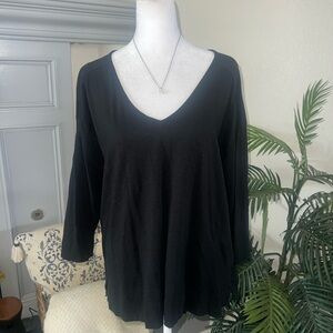 J. Jill Everyday V-Neck 3/4 Sleeve Top - Black L